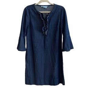 Draper James Denim Shift Dress Women’s Size 8 3/4 Flare Sleeve Ruffle Above Knee